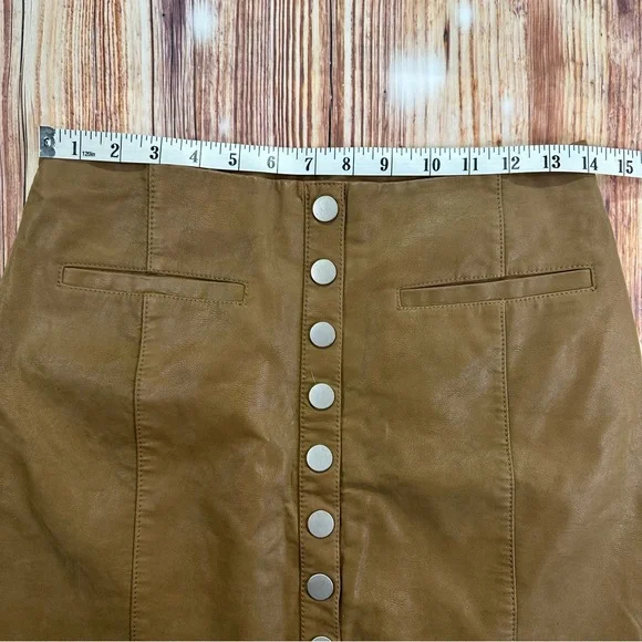 Free People  Faux Leather Skirt  Brown Button-Front Size 6 - Picture 7 of 13